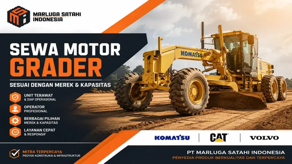 Layanan sewa motor grader berbagai kapasitas dan merek terpercaya untuk proyek jalan