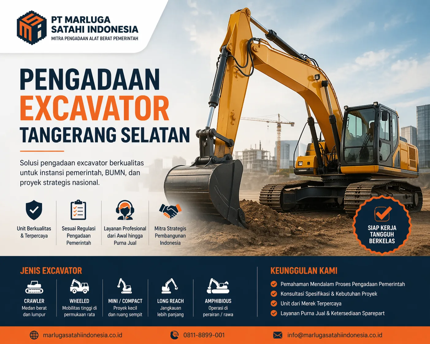 Pengadaan excavator Tangerang Selatan oleh PT Marluga Satahi Indonesia, solusi alat berat berkualitas untuk proyek pemerintah, BUMN, dan strategis nasional