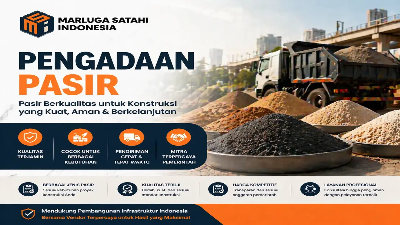 Pengadaan pasir berkualitas untuk proyek pemerintah dengan berbagai jenis pasir sesuai kebutuhan konstruksi, dari PT Marluga Satahi Indonesia