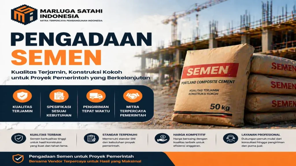 Pengadaan semen berkualitas untuk proyek pemerintah dengan spesifikasi kokoh dan pengiriman tepat waktu dari PT Marluga Satahi Indonesia