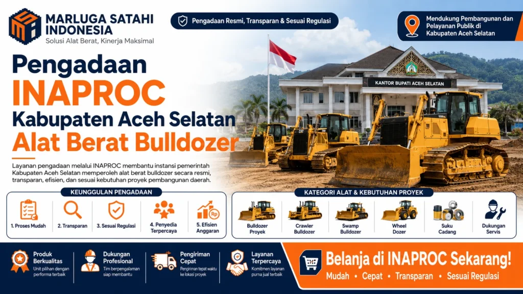 Pengadaan Inaproc Kabupaten Aceh Selatan alat berat bulldozer untuk mendukung proyek infrastruktur, pembukaan lahan, perataan tanah, dan pembangunan jalan pemerintah daerah.