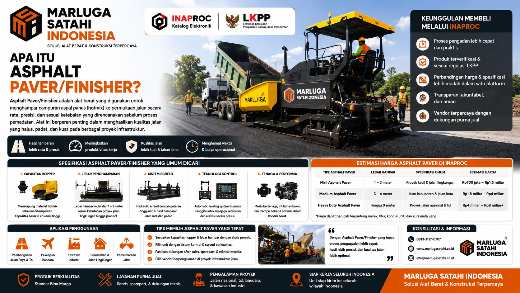Apa Itu Asphalt Paver/Finisher dari Marluga Satahi Indonesia untuk penghamparan hotmix jalan yang rata, presisi, dan sesuai standar proyek konstruksi.