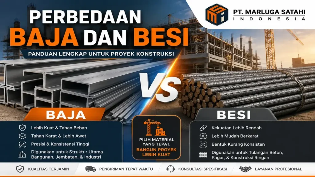 Perbedaan baja &besi untuk material konstruksi proyek bangunan dan infrastruktur Penyedia PT. Marluga Satahi Indonesia
