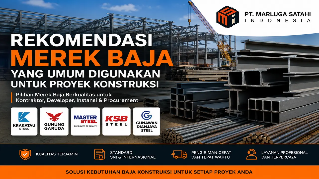 Rekomendasi merek baja yang umum digunakan untuk proyek konstruksi gedung dan infrastruktur di Indonesia Penyedia PT. Marluga Satahi Indonesia
