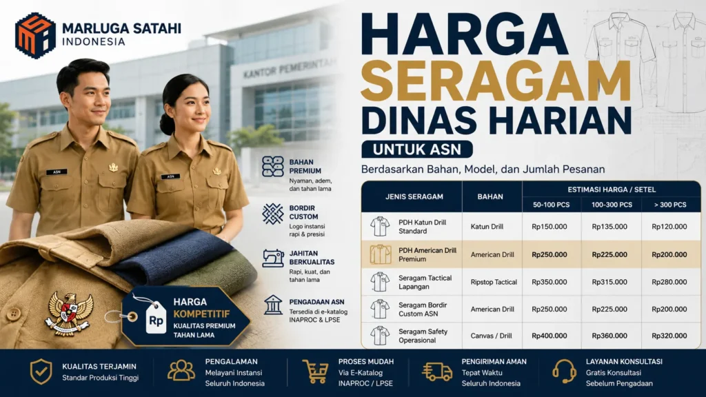Harga seragam dinas harian ASN berdasarkan bahan dan jumlah pesanan
