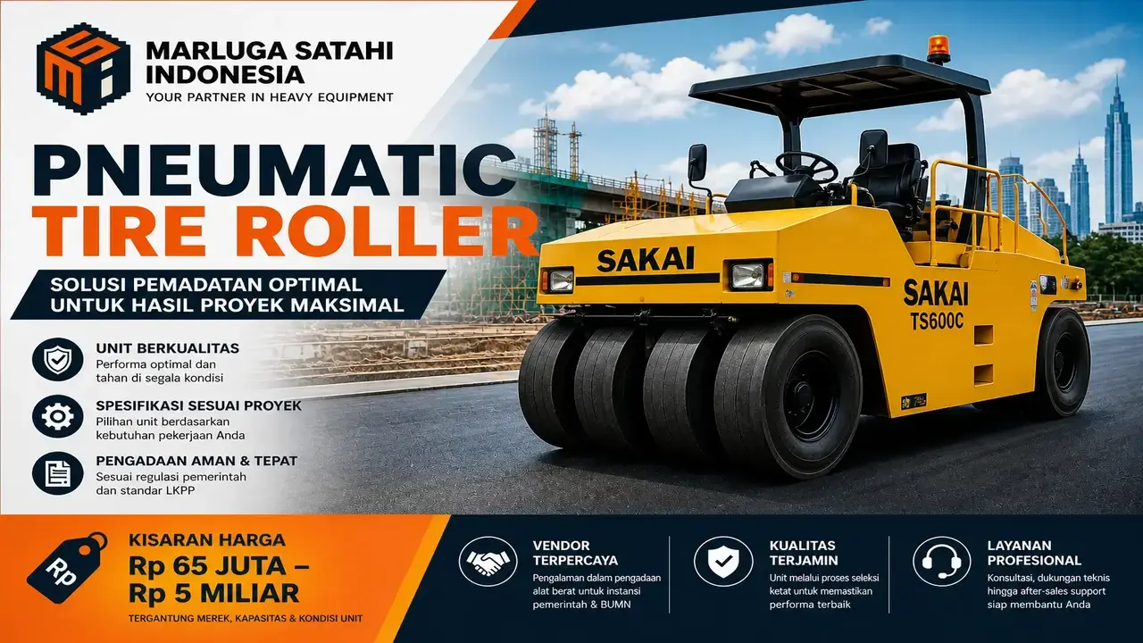 jenis Pneumatic Tire Roller Sakai TS600C untuk proyek konstruksi dengan informasi harga terbaru 2026 dari Marluga Satahi Indonesia
