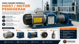Motor hoist gondola untuk alat berat konstruksi dengan fungsi penggerak platform kerja di ketinggian.