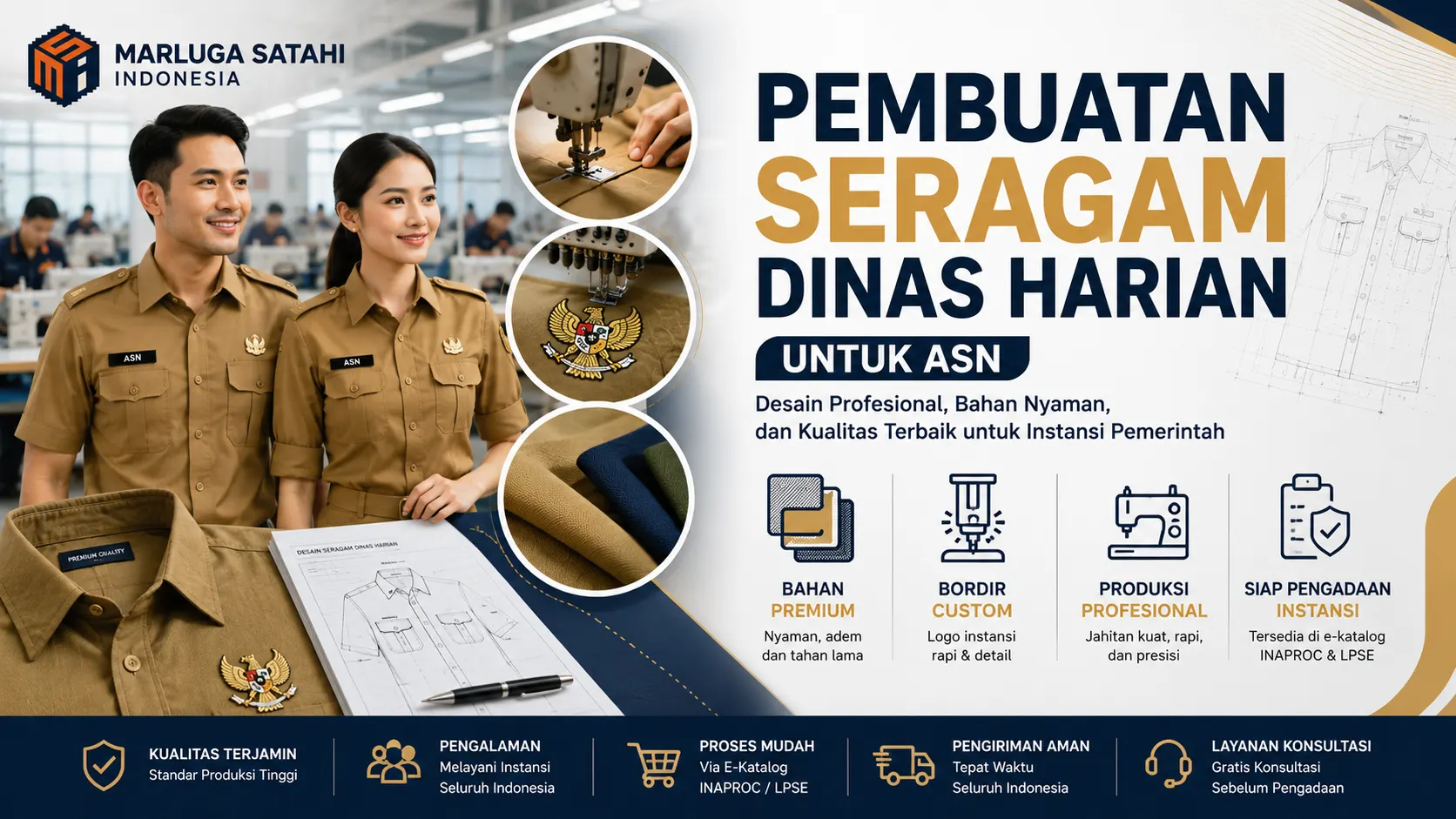 Pembuatan seragam dinas harian untuk ASN dengan bahan nyaman dan desain profesional