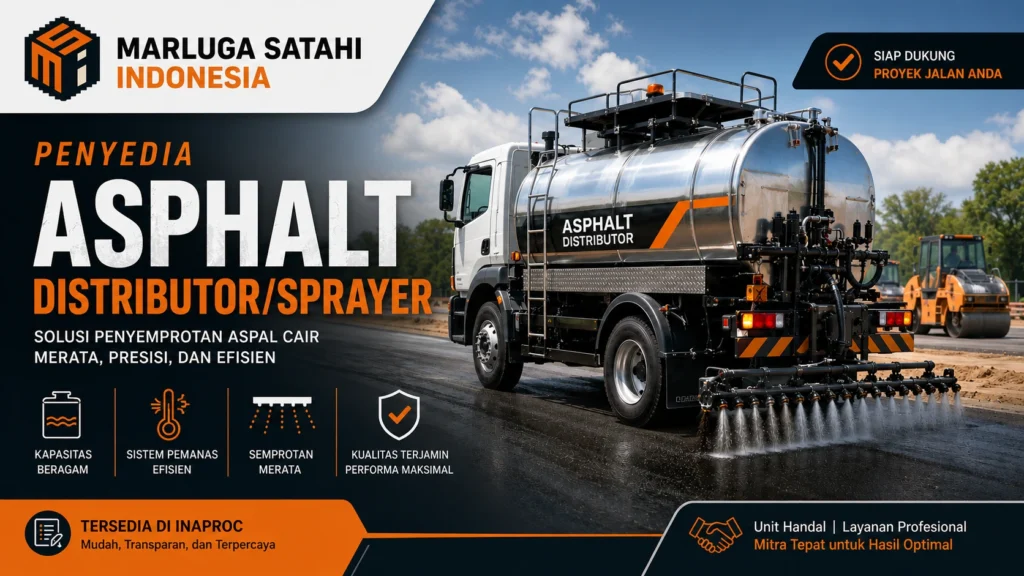 Penyedia Asphalt Distributor/Sprayer Inaproc dari Marluga Satahi Indonesia untuk proyek pembangunan dan pemeliharaan jalan dengan sistem penyemprotan aspal presisi.