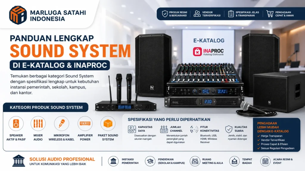 Sound System di E-Katalog lengkap dengan kategori produk dan spesifikasi untuk kebutuhan instansi pemerintah, sekolah, kampus, dan kantor