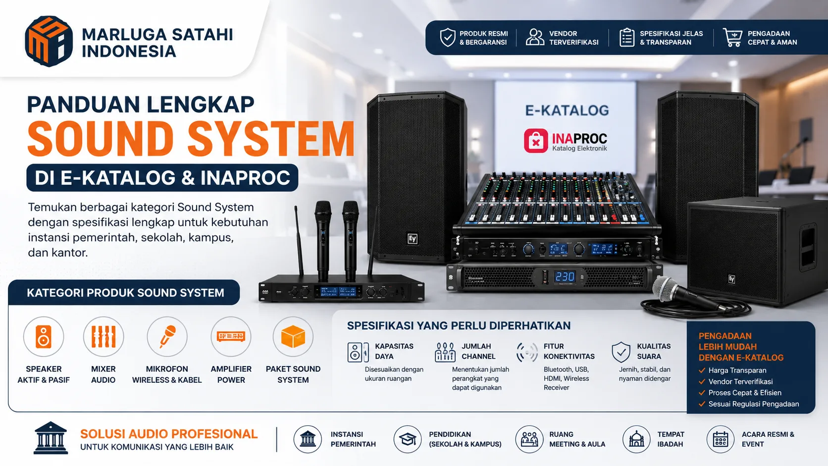 Sound System di E-Katalog lengkap dengan kategori produk dan spesifikasi untuk kebutuhan instansi pemerintah, sekolah, kampus, dan kantor