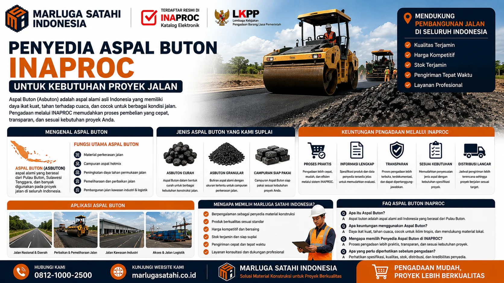 Infografis Peran Penyedia Aspal Buton dalam Infrastruktur Indonesia yang menjelaskan manfaat Aspal Buton bagi proyek jalan, kawasan industri, pelabuhan, dan pembangunan berkelanjutan.