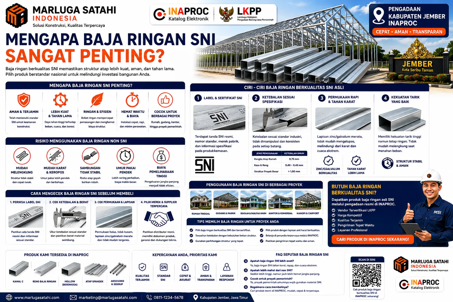 Cara Mengecek Baja Ringan SNI Sebelum Membeli dengan panduan lengkap memeriksa label SNI, ketebalan material, lapisan anti karat, kekuatan struktur, serta memilih distributor terpercaya dari Marluga Satahi Indonesia untuk kebutuhan konstruksi.