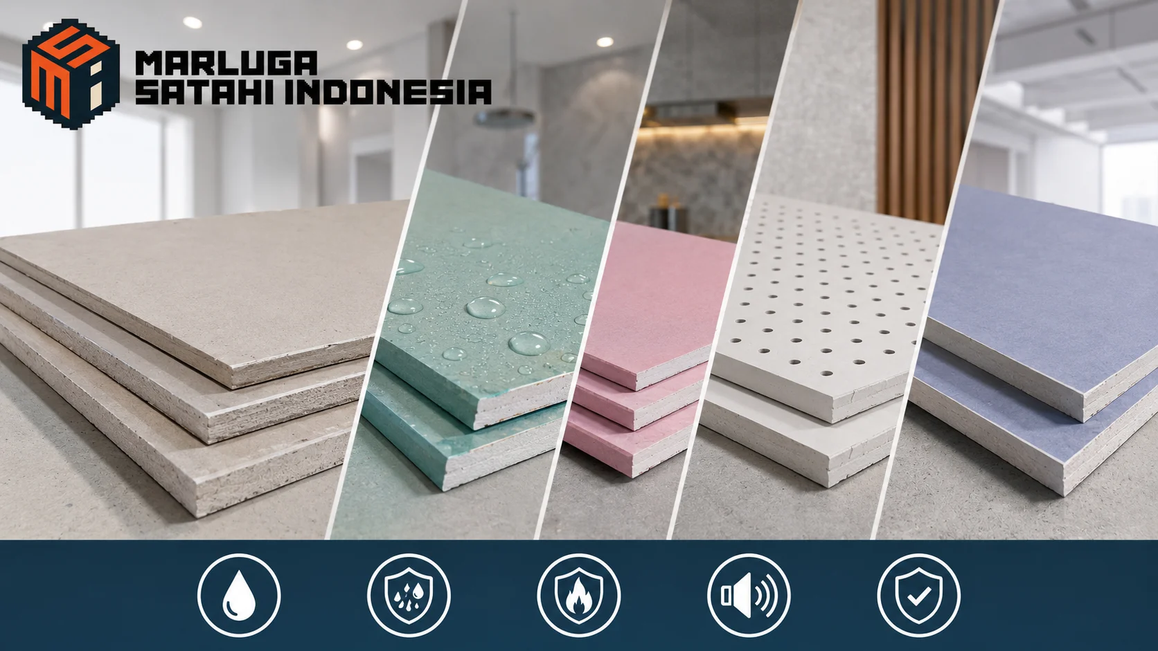 Perbandingan berbagai jenis gypsum board untuk kebutuhan plafon dan partisi bangunan modern.