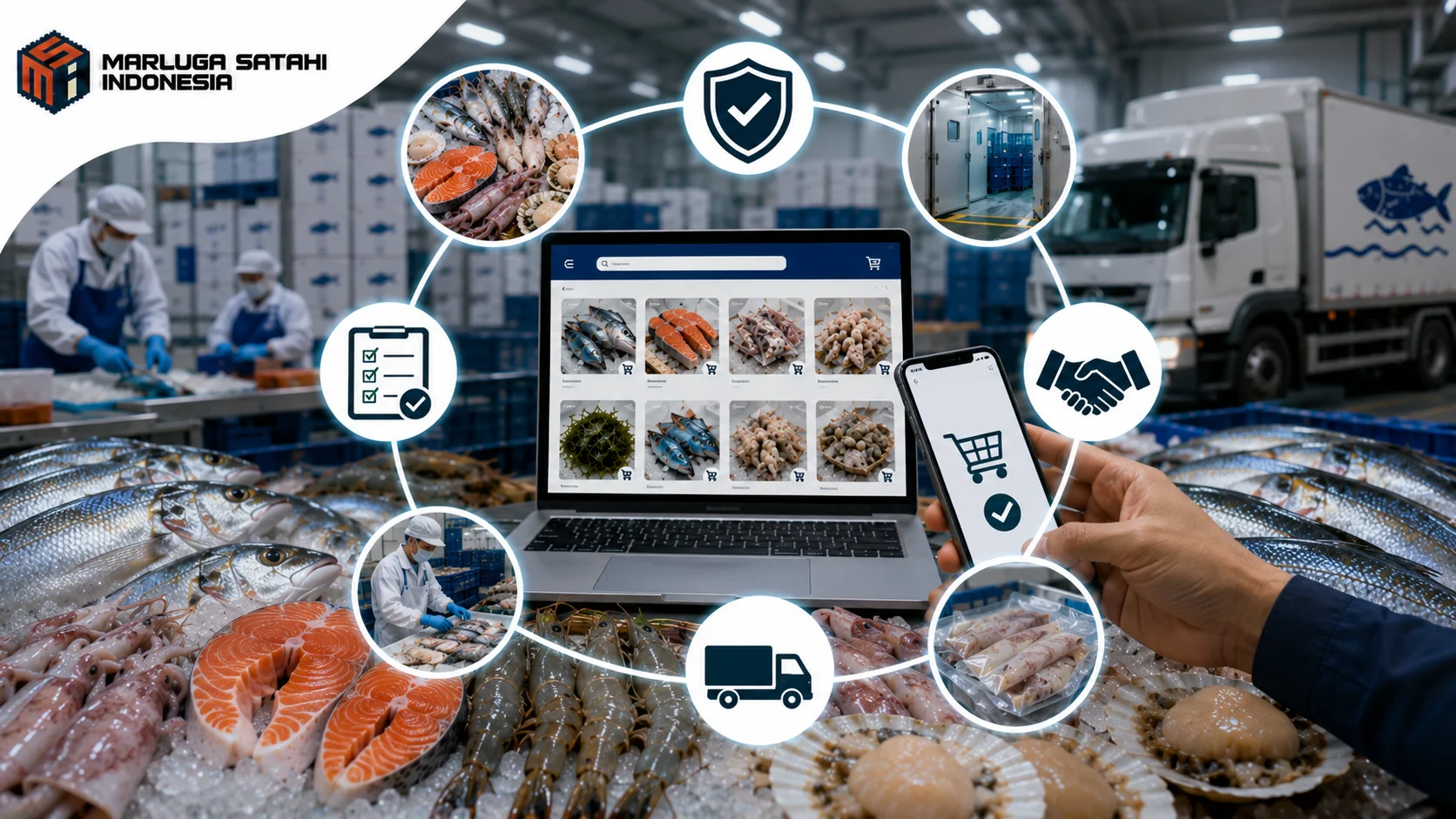 Platform e-Katalog INAPROC untuk pencarian komoditas perikanan lengkap dengan produk seafood segar, proses e-purchasing, dan layanan distribusi Marluga Satahi Indonesia.