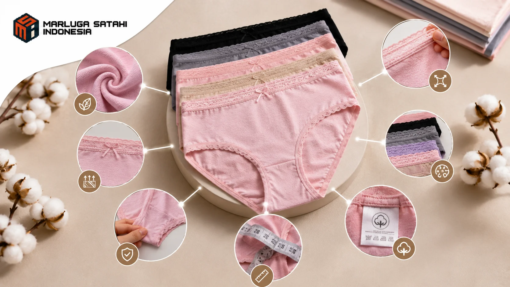 Koleksi celana dalam perempuan berkualitas yang sedang melalui proses seleksi, pengecekan, dan pengemasan sebagai bagian dari pengadaan resmi.
