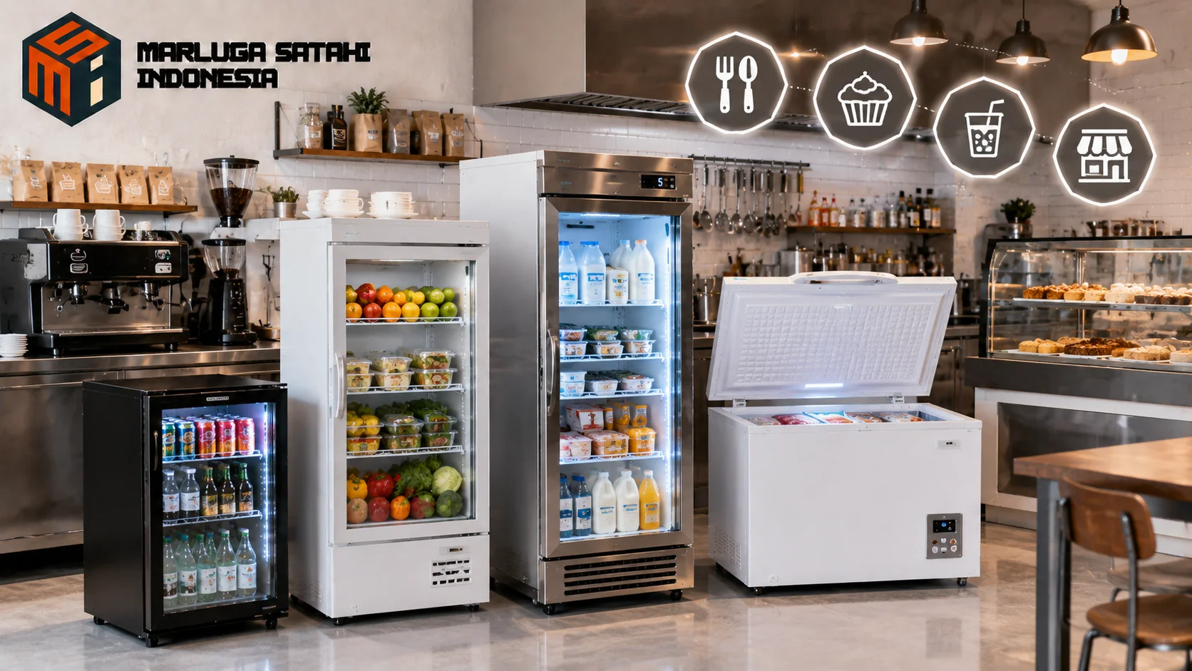 Unit freezer dan refrigerator industri untuk penyimpanan frozen food pada gudang distribusi.