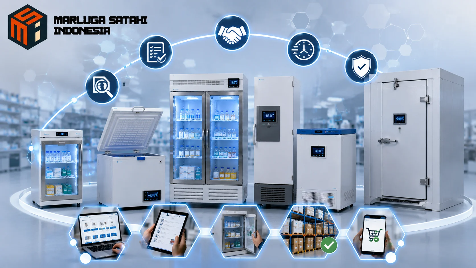 Produk mesin pendingin laboratorium profesional untuk rumah sakit, laboratorium, dan instansi pemerintah dengan visual fitur pengadaan yang efisien dan transparan.
