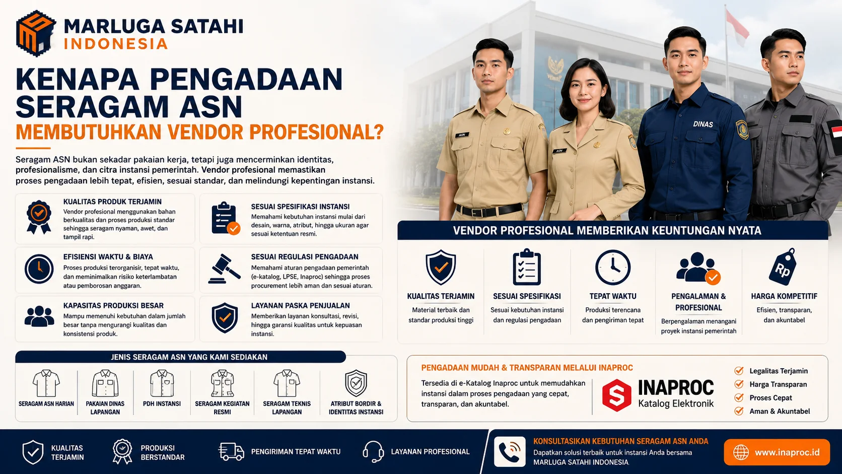 Pengadaan melalui Inaproc untuk seragam ASN semakin digunakan karena proses lebih cepat, transparan, akuntabel, serta memudahkan instansi pemerintah menemukan vendor terverifikasi dan produk berkualitas.