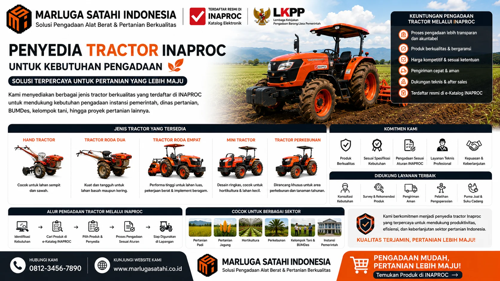 Penyedia Tractor Inaproc untuk Kebutuhan Pengadaan menawarkan solusi alat pertanian modern dengan dukungan layanan profesional, pengiriman aman, dan produk berkualitas bergaransi.