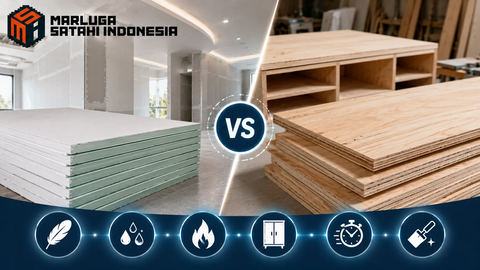 Perbandingan gypsum board dan triplek berdasarkan fungsi penggunaan pada konstruksi interior modern dan furnitur.