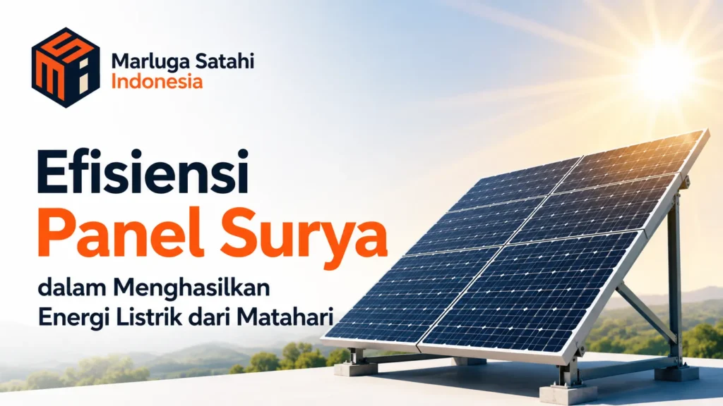 Ilustrasi panel surya untuk artikel tentang efisiensi panel surya dalam menghasilkan energi listrik dari matahari dengan logo Marluga Satahi Indonesia.