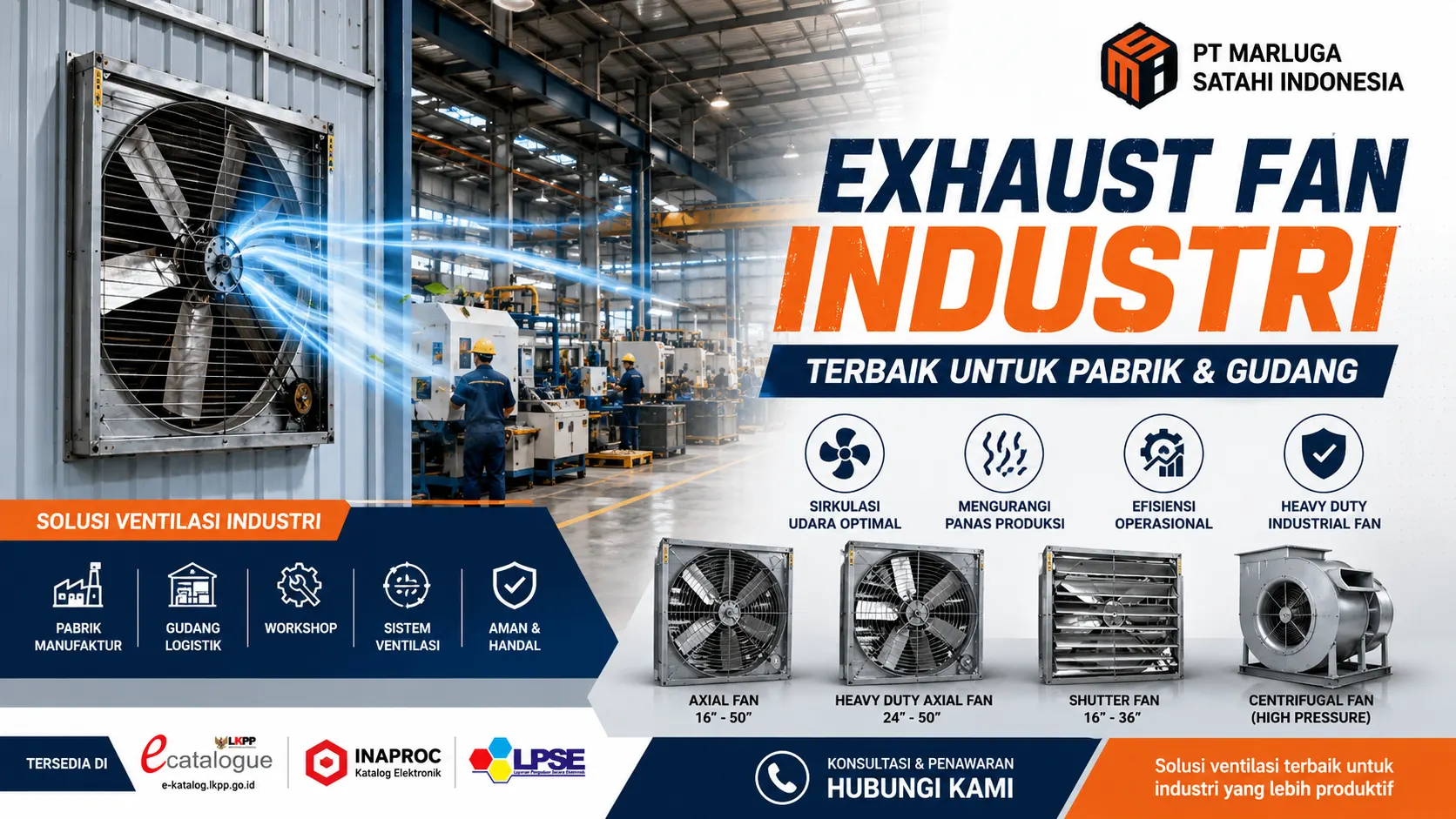 Exhaust Fan Industri untuk mendukung sirkulasi udara pada area produksi pabrik dan gudang modern
