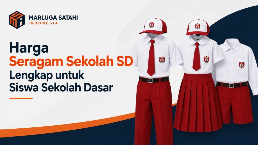 Ilustrasi harga seragam sekolah SD lengkap untuk siswa sekolah dasar dengan logo Marluga Satahi Indonesia.