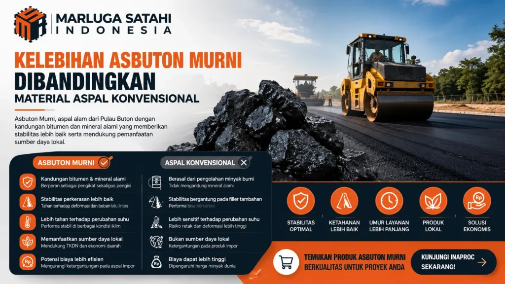 Kelebihan Asbuton Murni dibandingkan material aspal konvensional untuk konstruksi dan perkerasan jalan