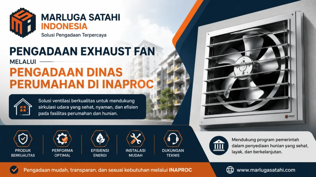 Pengadaan exhaust fan melalui Pengadaan Dinas Perumahan di Inaproc untuk mendukung sistem ventilasi, sirkulasi udara sehat, dan kenyamanan fasilitas perumahan serta hunian pemerintah dengan dukungan Marluga Satahi Indonesia