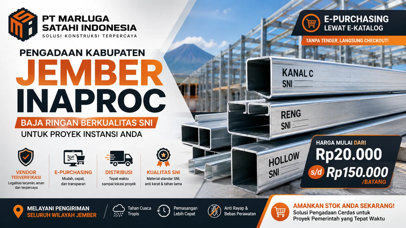 Pengadaan Kabupaten Jember Inaproc untuk baja ringan SNI berkualitas bagi proyek instansi pemerintah