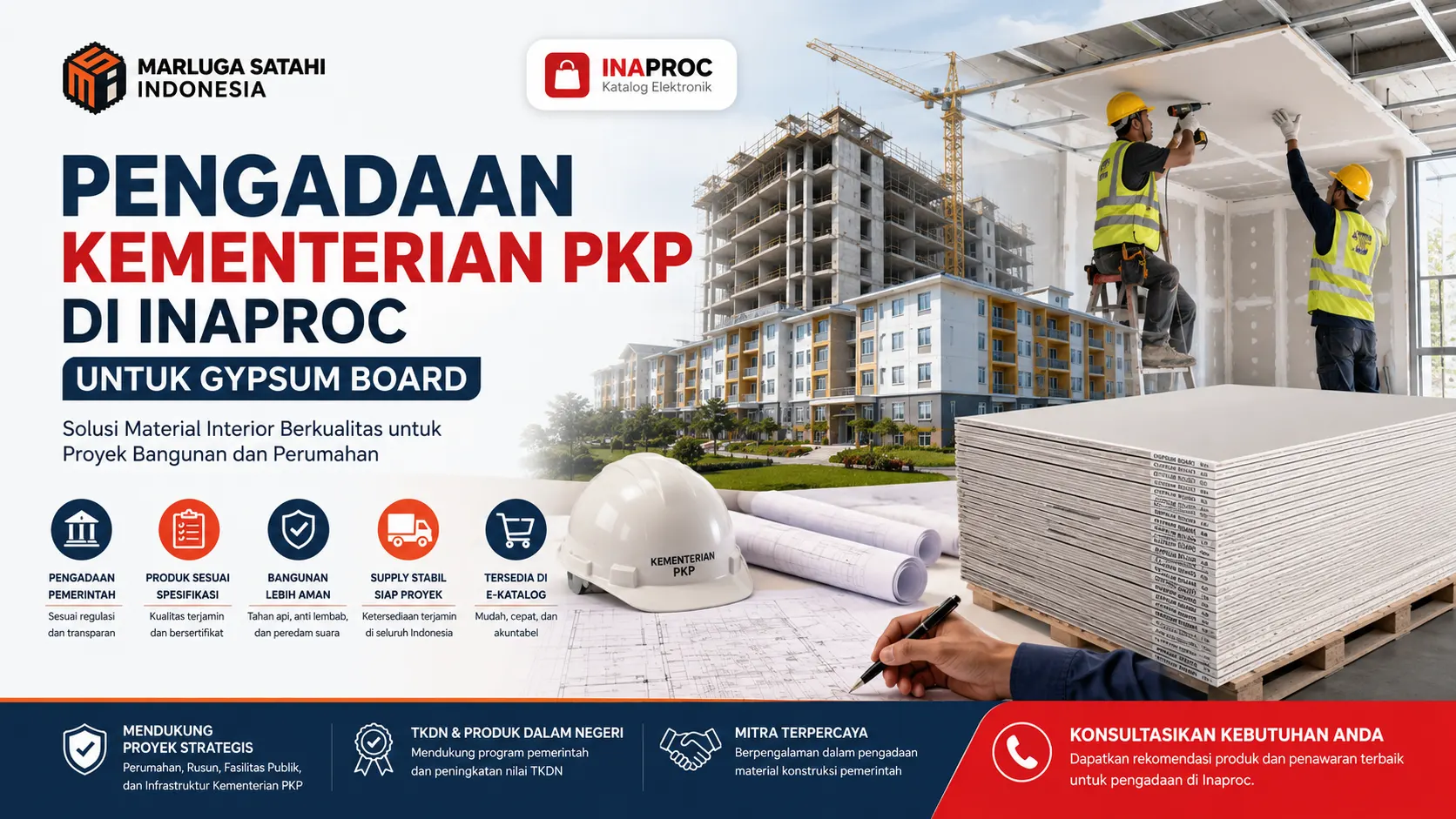 Pengadaan Kementerian PKP di Inaproc untuk kebutuhan gypsum board pada proyek bangunan