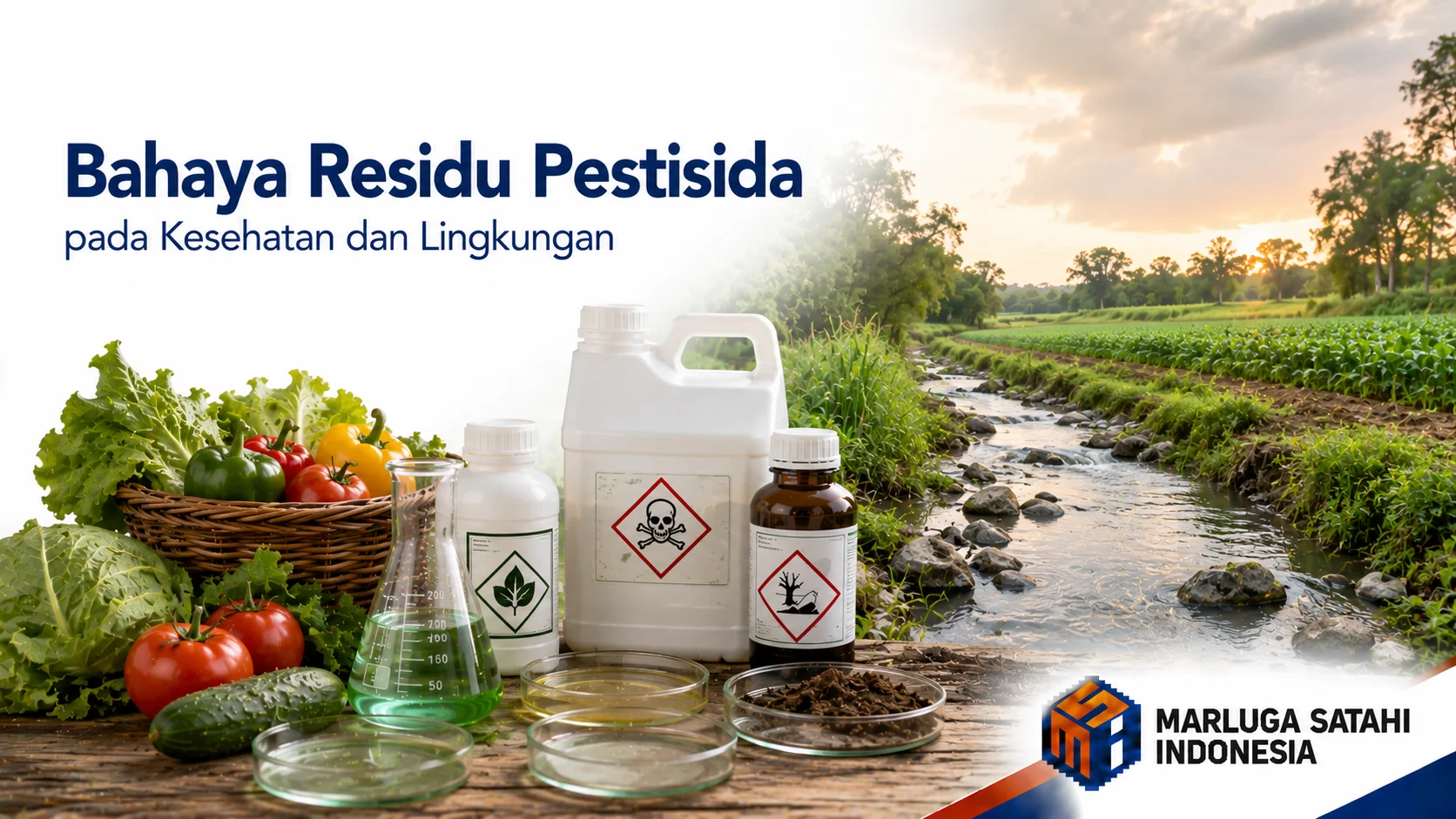 Ilustrasi risiko bahaya kontaminasi sisa bahan kimia beracun terhadap kelestarian ekosistem lingkungan dan kesehatan manusia.