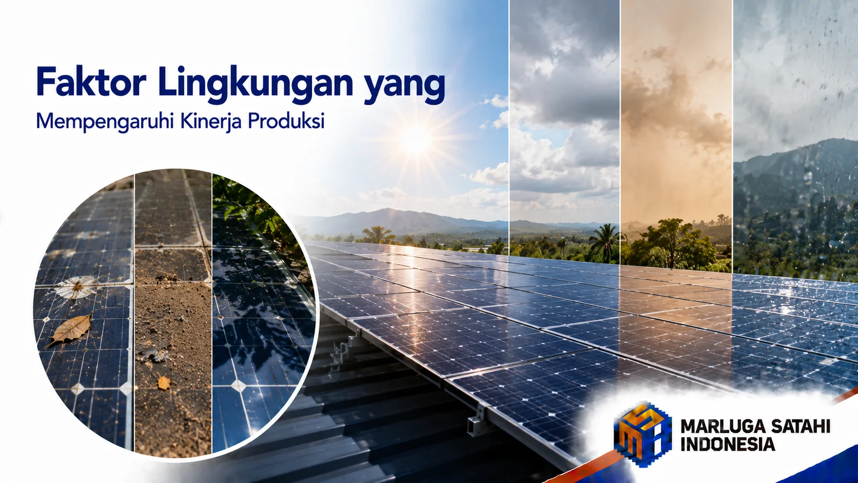 Instalasi panel surya di atas atap yang menunjukkan pentingnya faktor suhu dan kebersihan permukaan terhadap performa listrik.