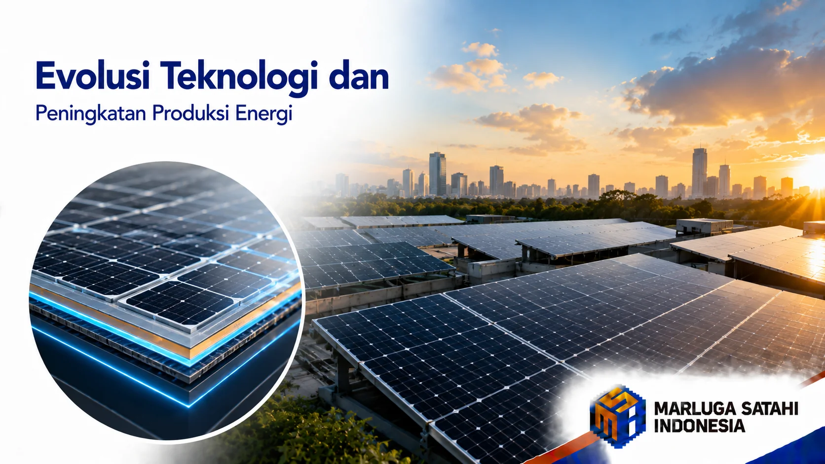 Pemandangan ladang surya modern menggunakan teknologi modul efisiensi tinggi yang menjangkau cakrawala.
