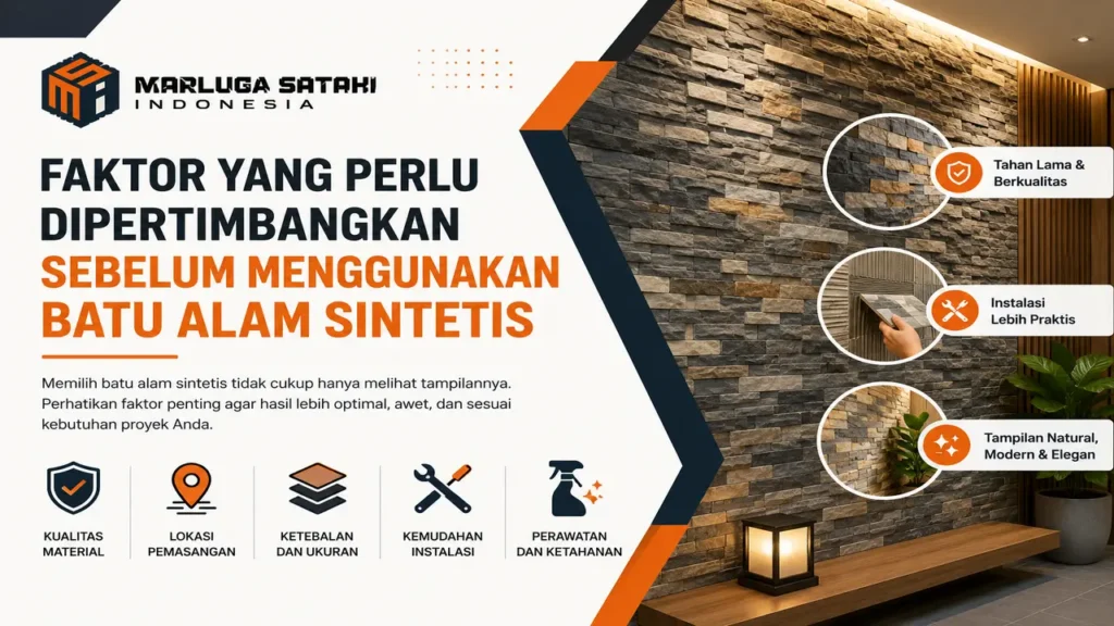 Batu alam sintetis untuk pelapis dinding interior dengan tekstur modern sebagai contoh material batu alam sintetis berkualitas.