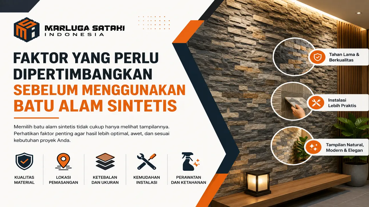 Batu alam sintetis untuk pelapis dinding interior dengan tekstur modern sebagai contoh material batu alam sintetis berkualitas.