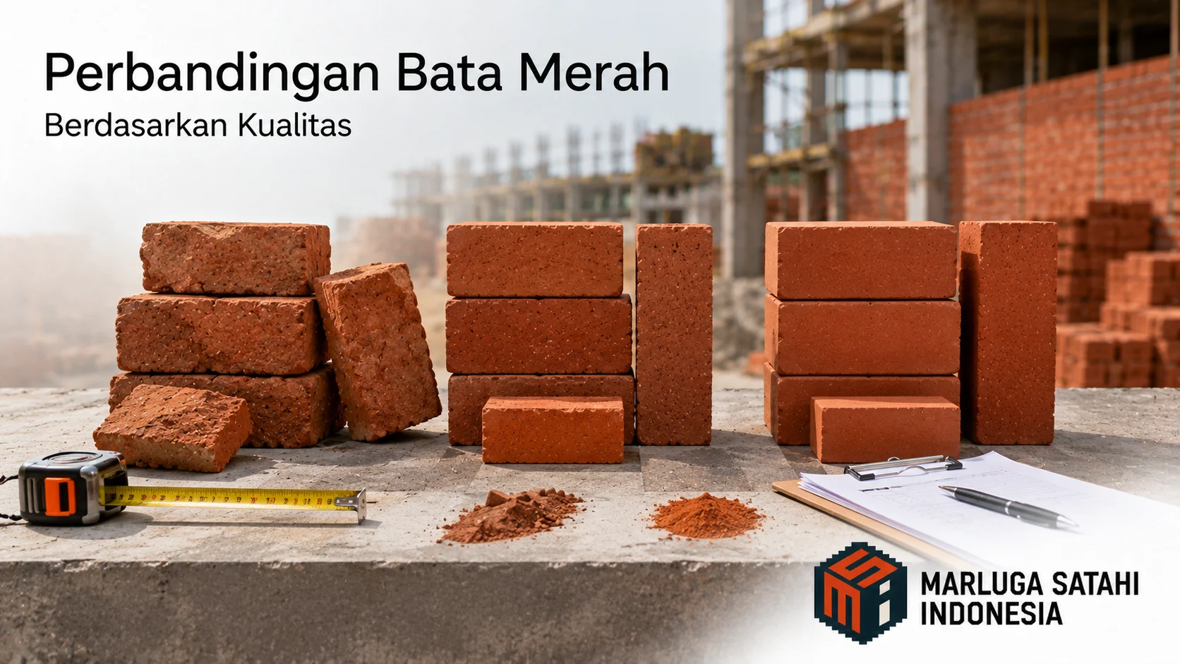 Perbandingan kualitas bata merah berdasarkan jenis dan spesifikasi.