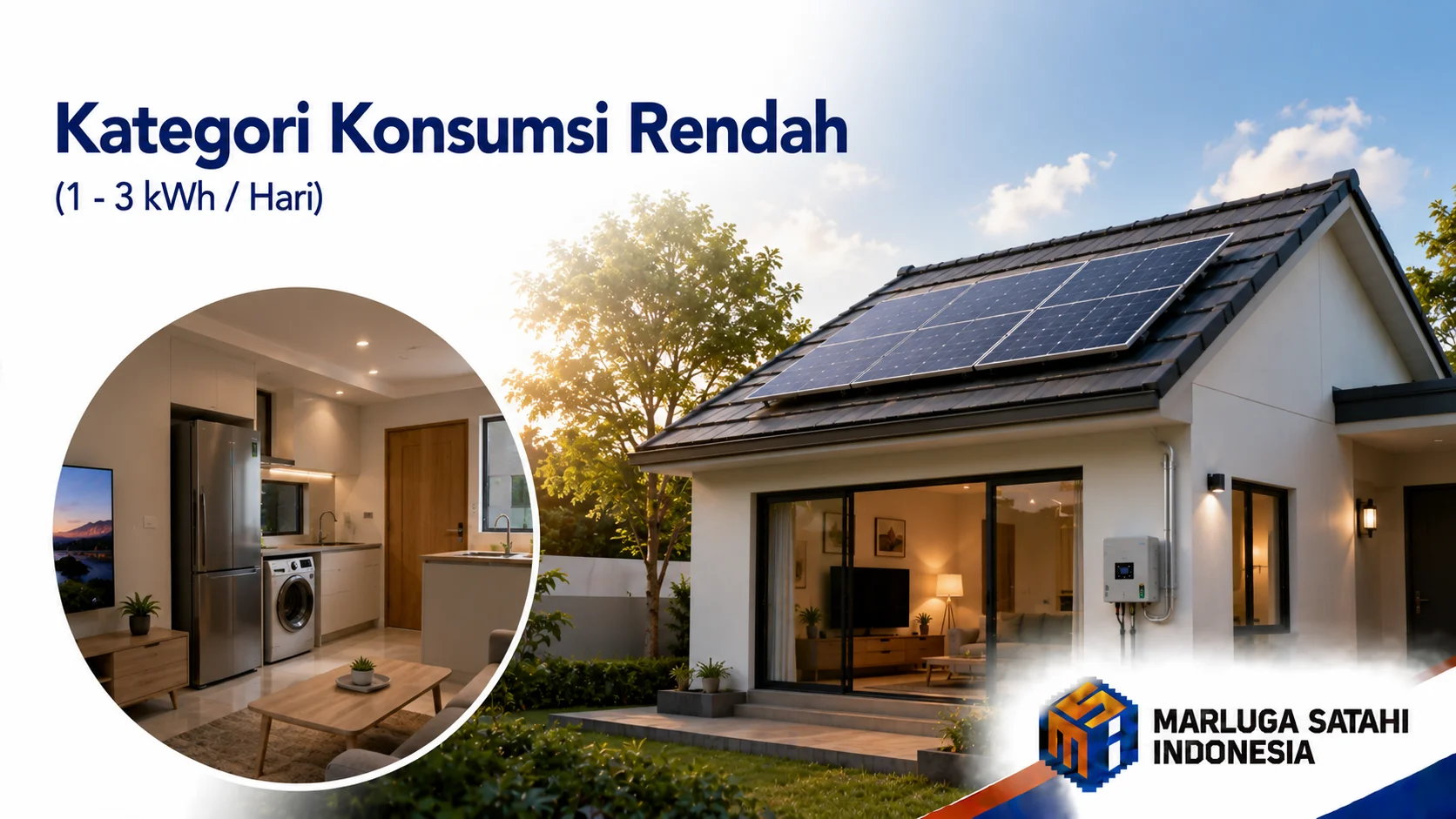 Instalasi panel surya skala kecil untuk rumah tangga dengan konsumsi listrik rendah di bawah 3 kWh per hari.