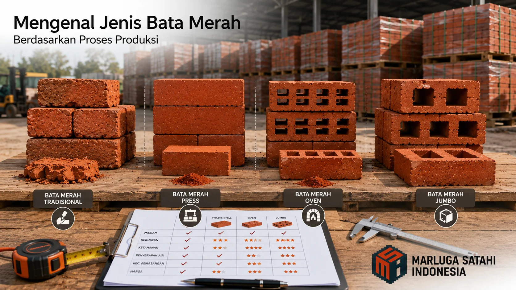 Jenis bata merah berdasarkan proses produksi untuk proyek konstruksi.