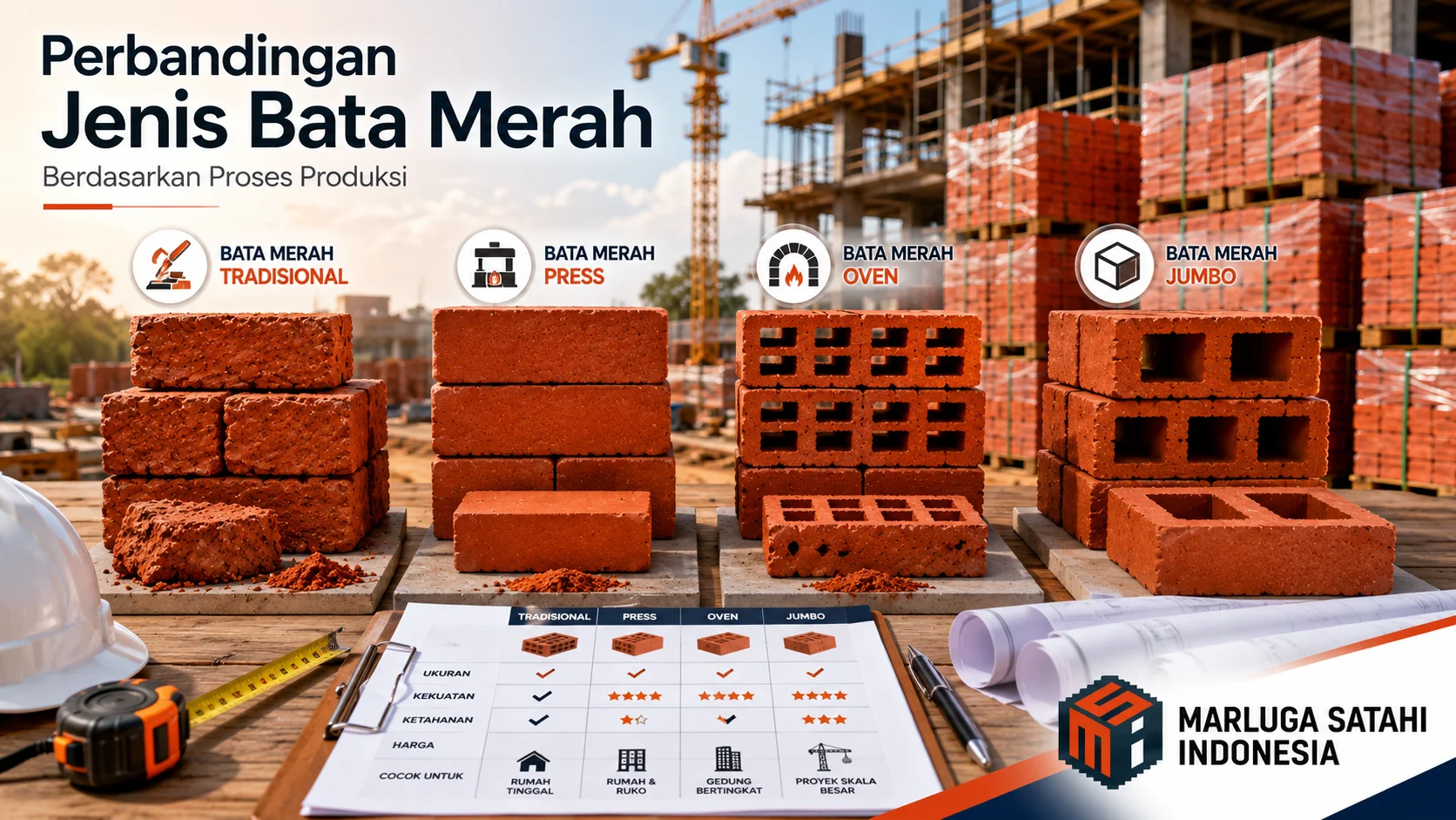Perbandingan jenis bata merah berdasarkan kualitas dan penggunaan.