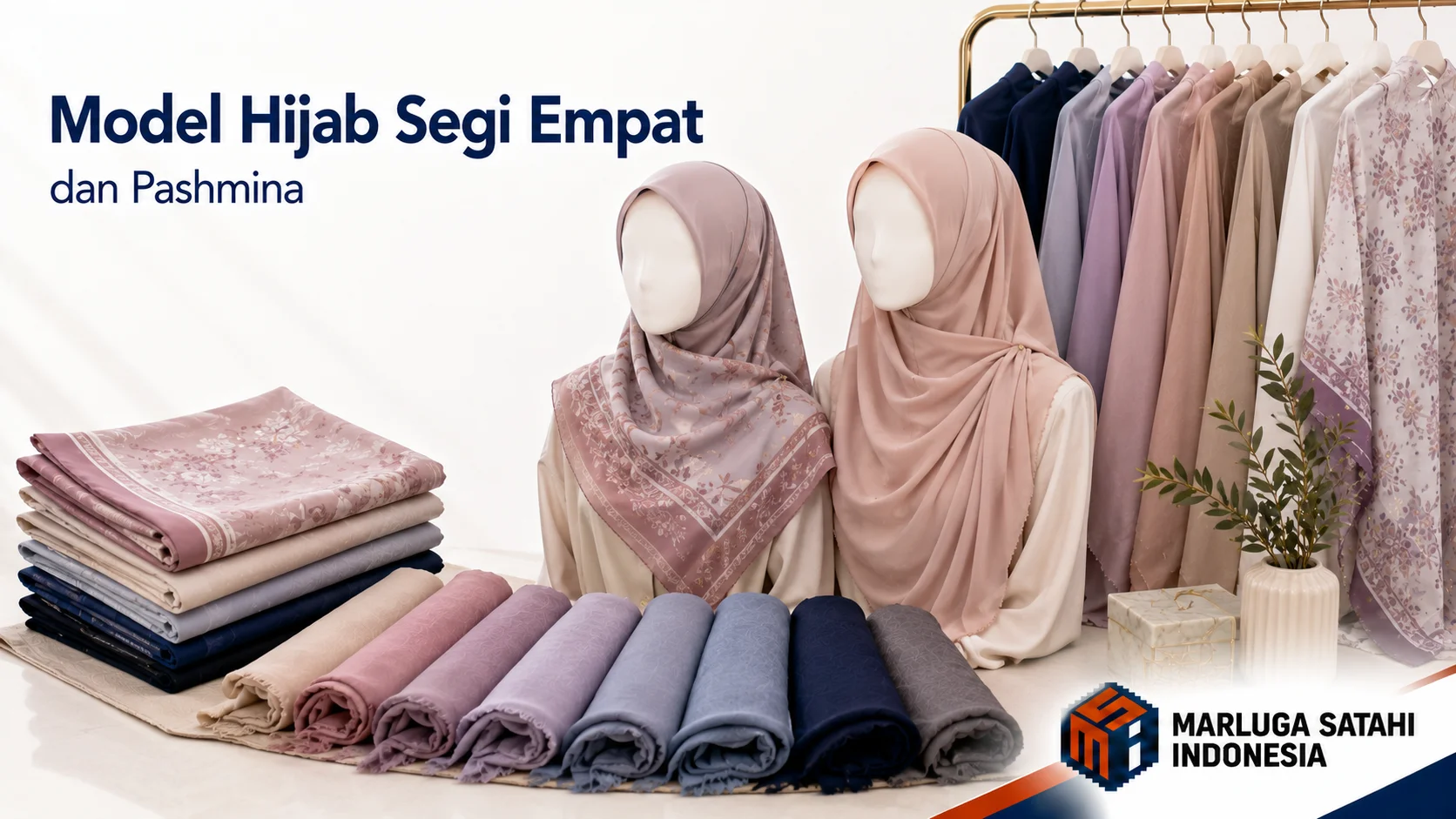 Model hijab segi empat dan pashmina yang populer untuk kegiatan sehari-hari.