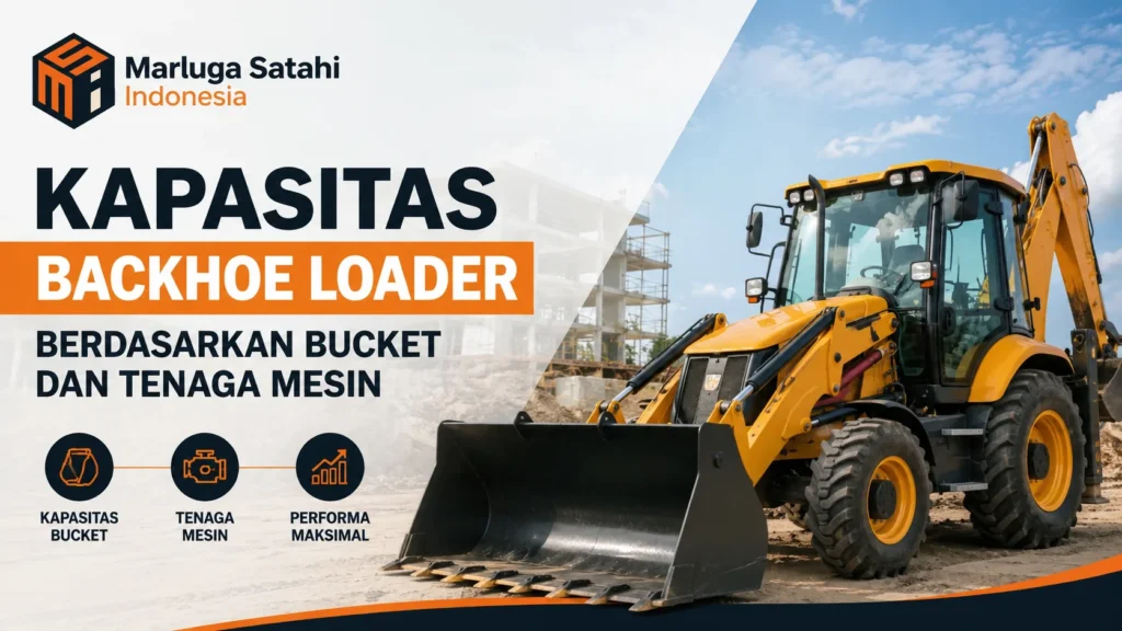Ilustrasi Gambar Kapasitas backhoe loader berdasarkan bucket dan tenaga mesin untuk pekerjaan konstruksi ilustrasi