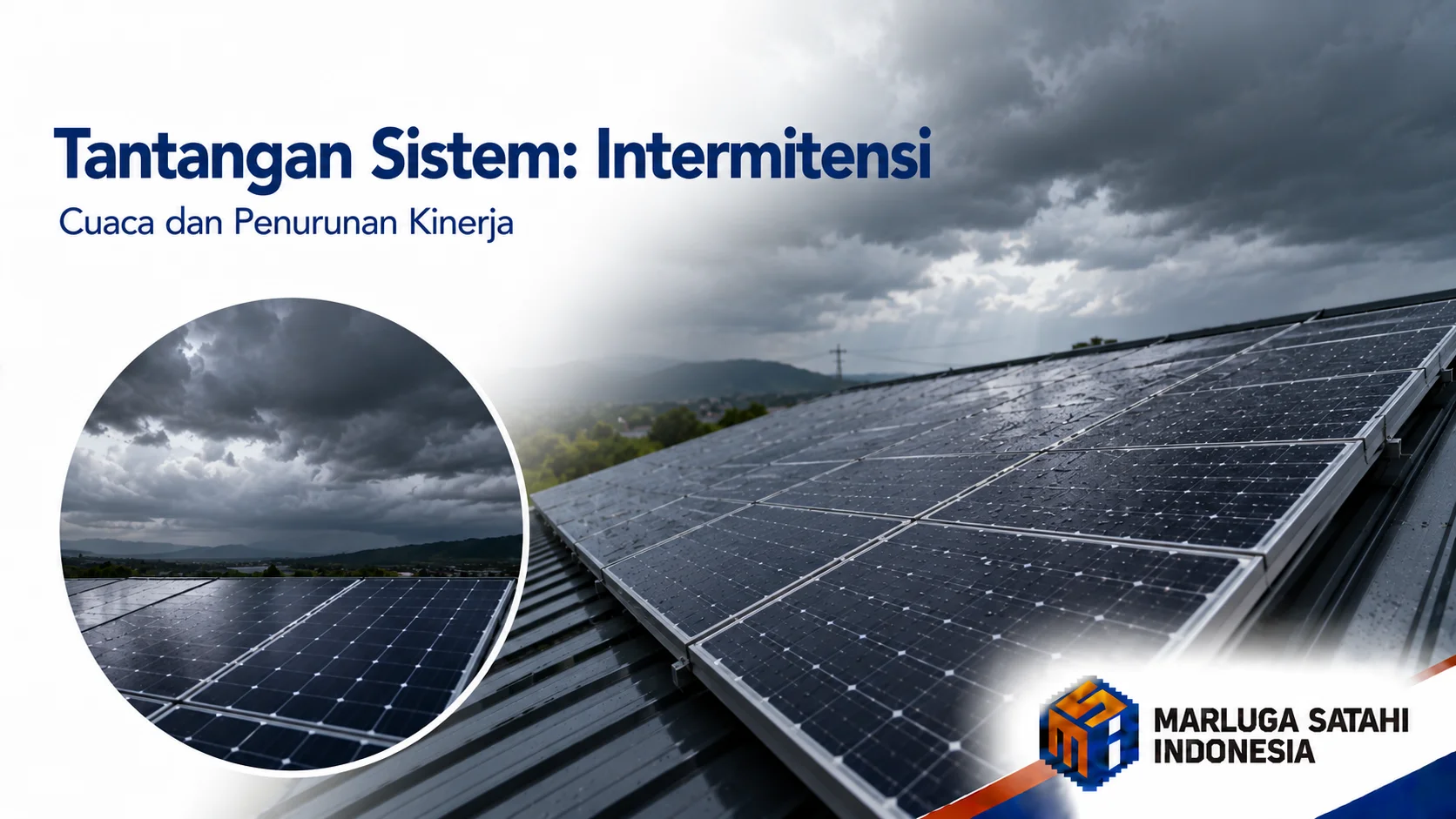 Tantangan PLTS berupa sifat intermiten, di mana efisiensi produksi listrik menurun tajam saat cuaca mendung tebal atau hujan.