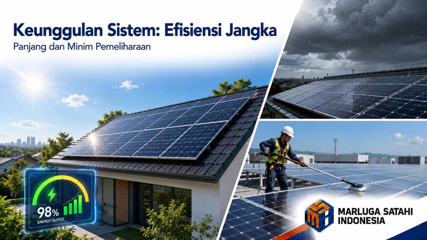 Keunggulan PLTS yang mampu menghasilkan efisiensi energi maksimal di siang hari dengan kebutuhan pemeliharaan yang sangat rendah.