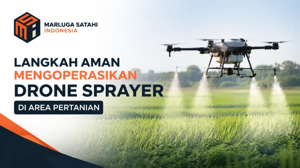 Ilustrasi Gambar Cara Menerbangkan Drone Sprayer di area pertanian untuk penyemprotan tanaman secara aman dan efisien