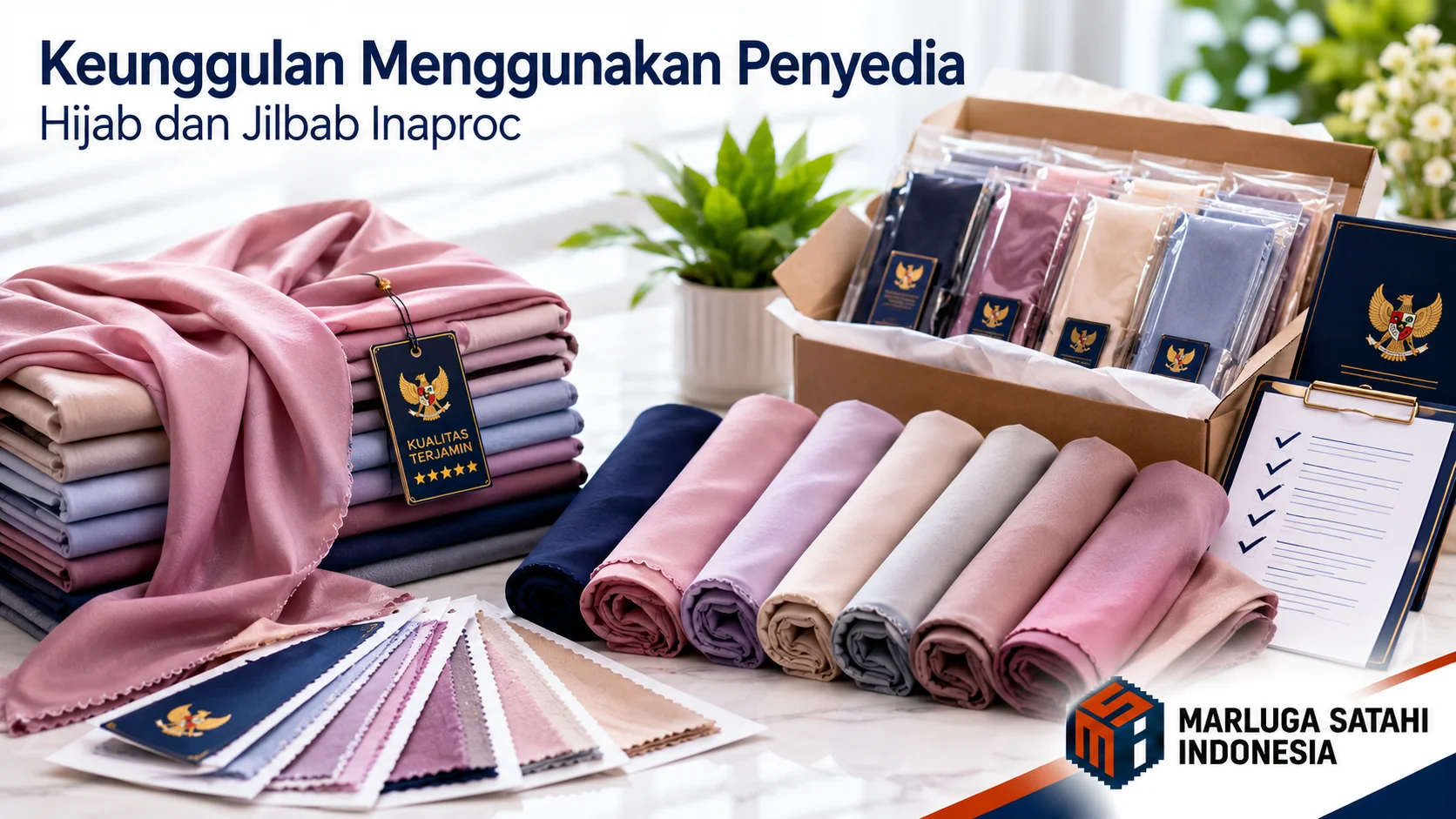Tim pengadaan melakukan pengecekan kualitas seragam hijab instansi sesuai standar pengadaan Inaproc.