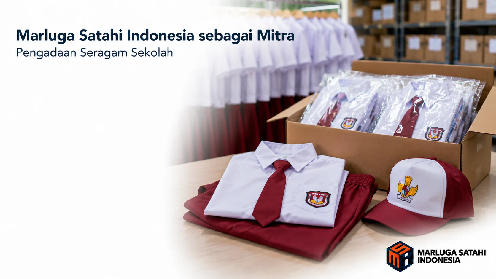 Paket seragam sekolah SD yang telah dipersiapkan di gudang distribusi sebagai dukungan pengadaan instansi pemerintah.