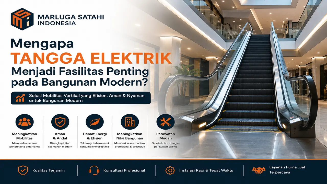 Penyedia Tangga Elektrik Marluga Satahi Indonesia untuk bangunan modern dengan solusi escalator yang aman, efisien, dan berkualitas.