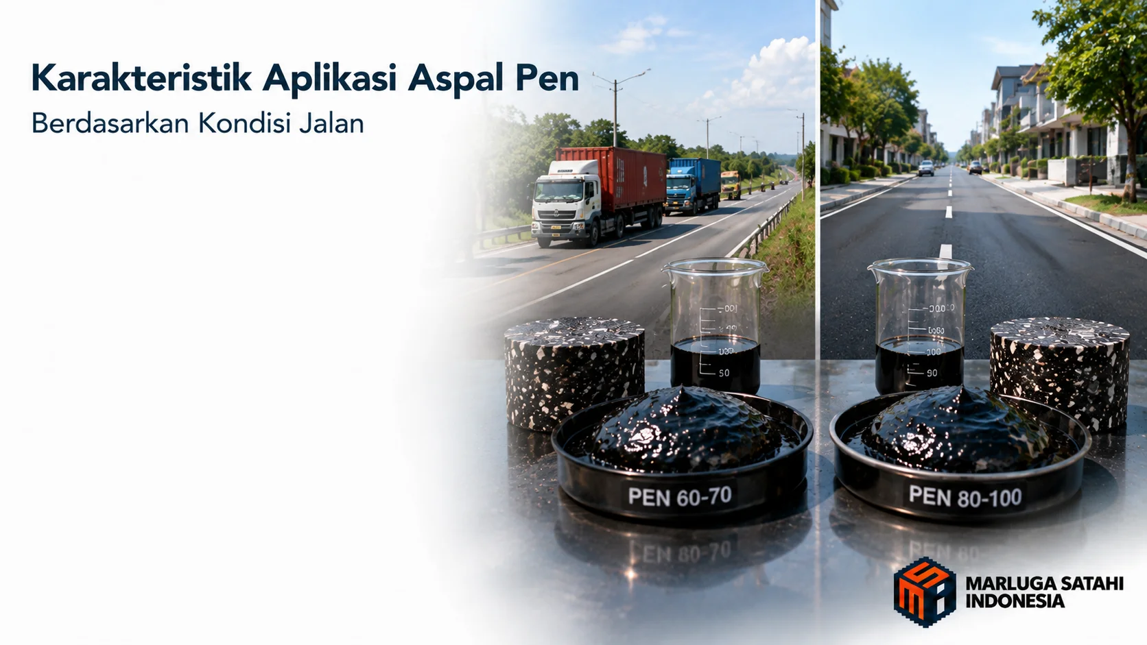 Karakteristik aplikasi aspal pen 60-70 dan 80-100 pada berbagai kondisi jalan.